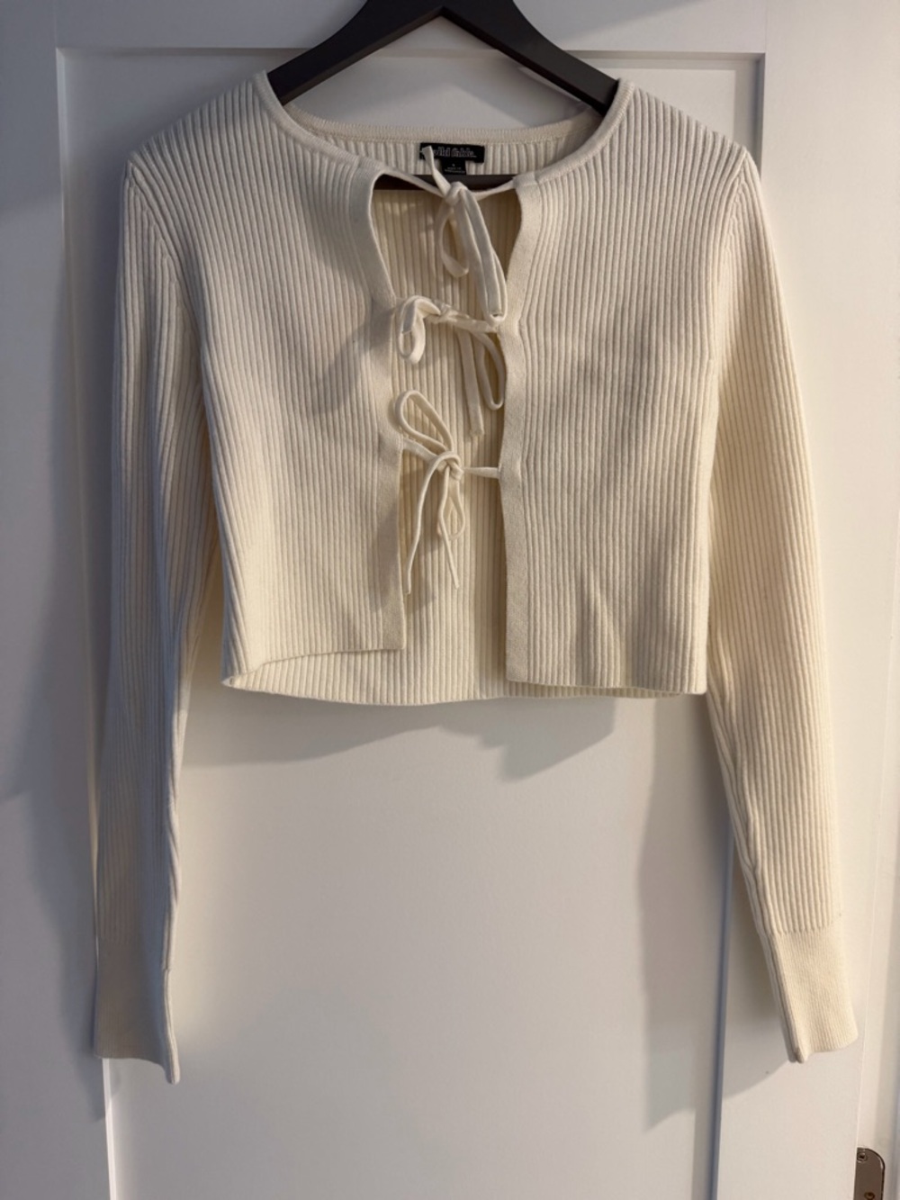 Wild fable Ribbed Tie-Front Cream Women's Top